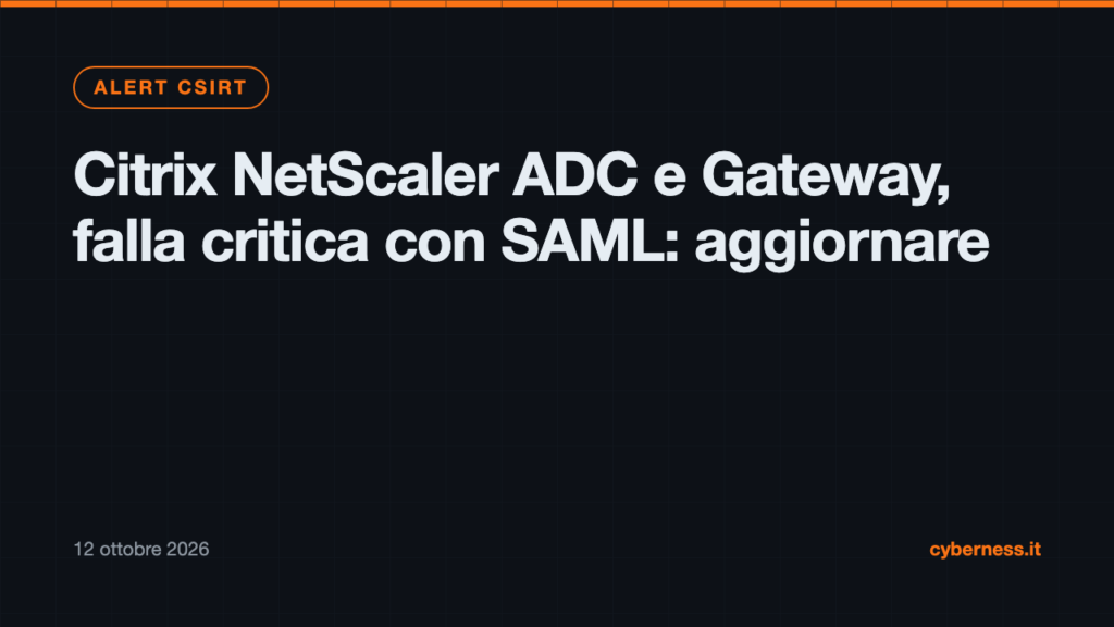 Citrix NetScaler ADC e Gateway, falla critica con SAML: aggiornare